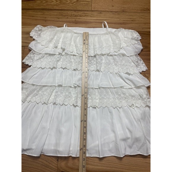 DO+BE Spaghetti Strap Layer White Dress Large Ruffles Lace Flowy Short Party New - Picture 13 of 15